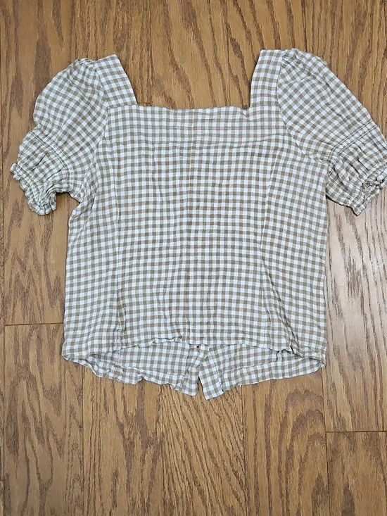 Madewell Gingham Jacquard Square-Neck Puff-Sleeve Top - Picture 7 of 9